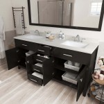 Caroline 72" Double Bath Vanity in Espresso with White Quartz Top and Square Sinks with Brushed Nickel Faucets and Mirror