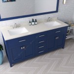 Caroline 72" Double Bath Vanity in French Blue with White Quartz Top and Square Sinks and Matching Mirror