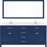 Caroline 72" Double Bath Vanity in French Blue with White Quartz Top and Square Sinks with Polished Chrome Faucets and Mirror