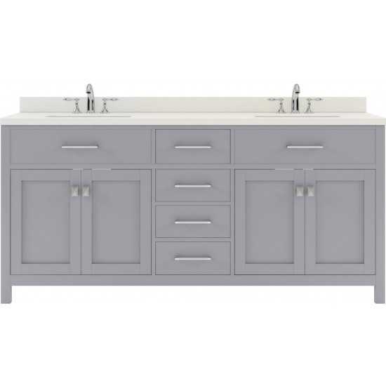 Caroline 72" Double Bath Vanity in Gray with White Quartz Top and Square Sinks