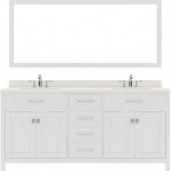 Caroline 72" Double Bath Vanity in White with White Quartz Top and Square Sinks and Matching Mirror