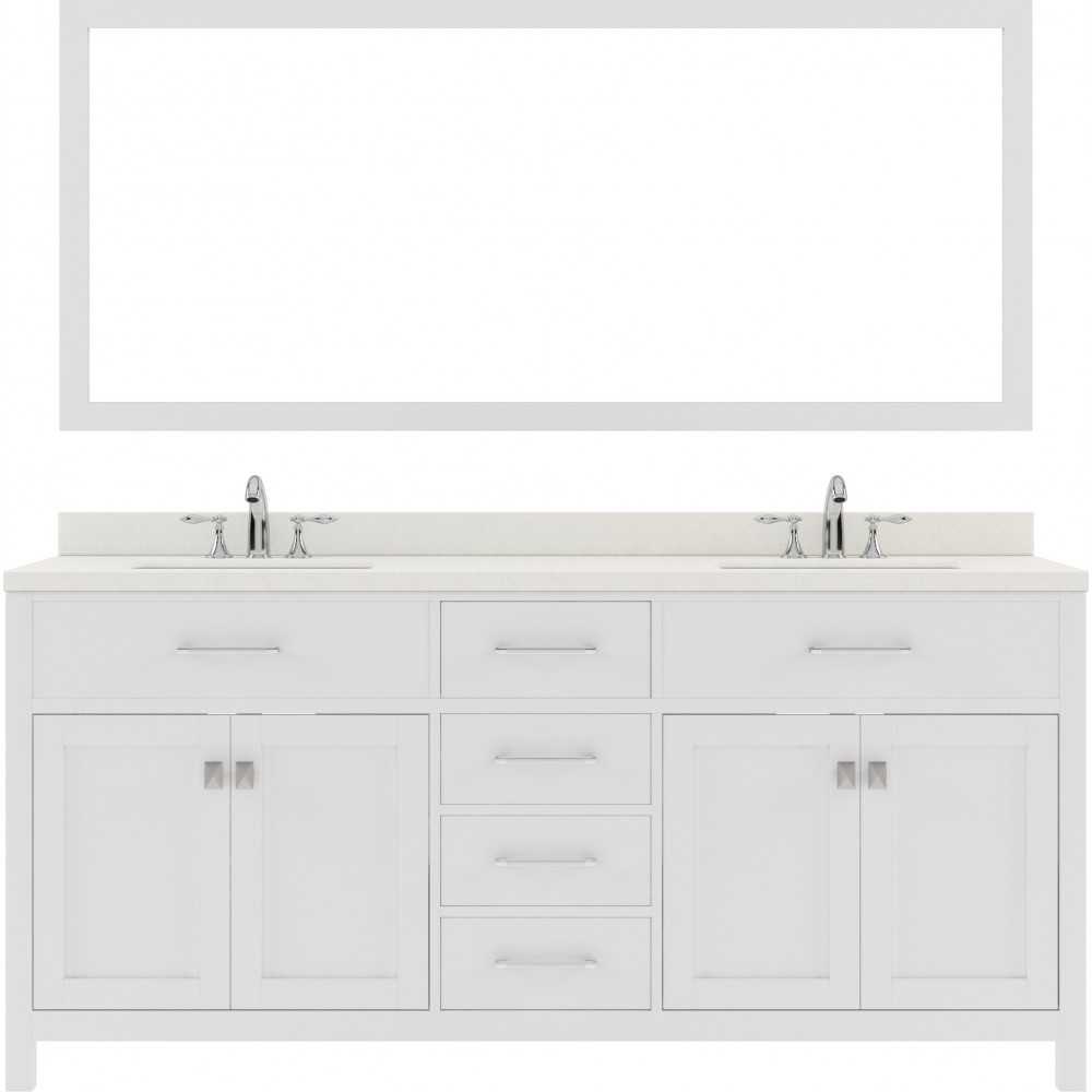 Caroline 72" Double Bath Vanity in White with White Quartz Top and Square Sinks and Matching Mirror