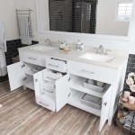 Caroline 72" Double Bath Vanity in White with White Quartz Top and Square Sinks and Matching Mirror