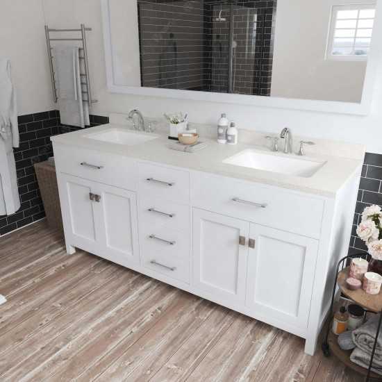 Caroline 72" Double Bath Vanity in White with White Quartz Top and Square Sinks