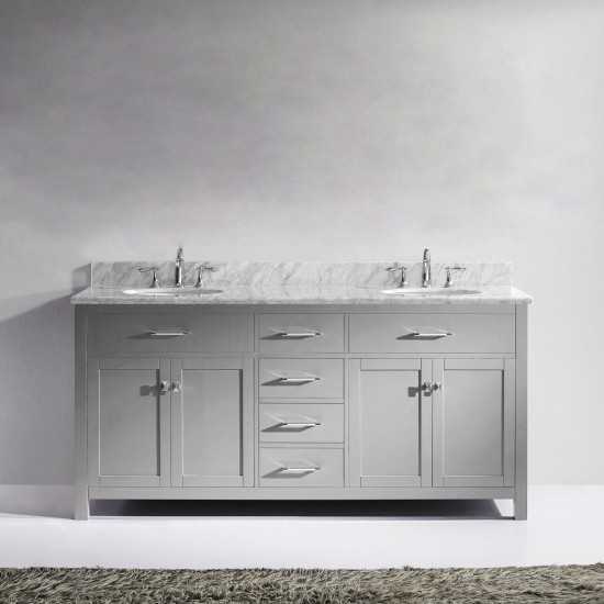 Caroline 72" Double Bath Vanity in Cashmere Gray with White Marble Top and Round Sinks with Brushed Nickel Faucets