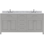 Caroline 72" Double Bath Vanity in Cashmere Gray with White Marble Top and Round Sinks with Polished Chrome Faucets