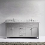 Caroline 72" Double Bath Vanity in Cashmere Gray with White Marble Top and Round Sinks with Polished Chrome Faucets