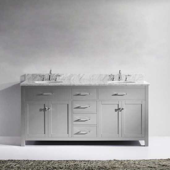 Caroline 72" Double Bath Vanity in Cashmere Gray with White Marble Top and Round Sinks