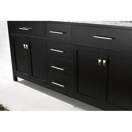 Caroline 72" Double Bath Vanity in Espresso with White Marble Top and Round Sinks and Matching Mirror