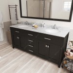 Caroline 72" Double Bath Vanity in Espresso with White Marble Top and Round Sinks with Brushed Nickel Faucets and Mirror