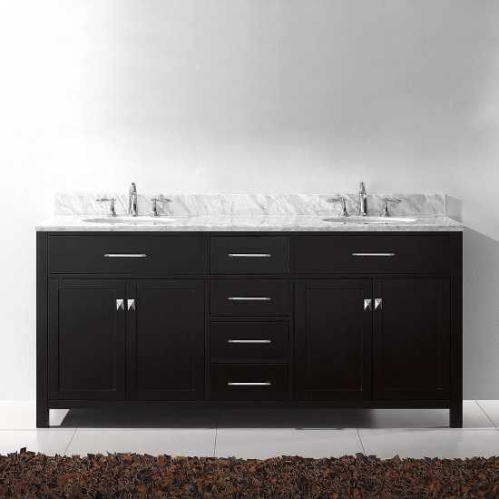 Caroline 72" Double Bath Vanity in Espresso with White Marble Top and Round Sinks with Brushed Nickel Faucets