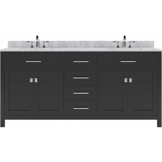 Caroline 72" Double Bath Vanity in Espresso with White Marble Top and Round Sinks with Polished Chrome Faucets