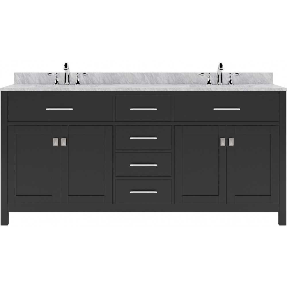 Caroline 72" Double Bath Vanity in Espresso with White Marble Top and Round Sinks with Polished Chrome Faucets