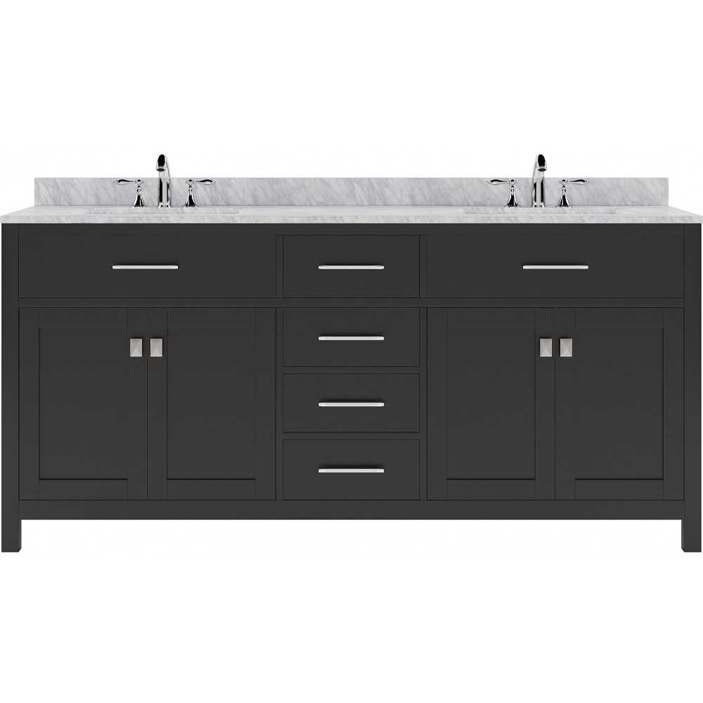 Caroline 72" Double Bath Vanity in Espresso with White Marble Top and Round Sinks