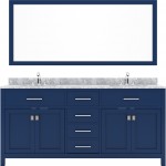 Caroline 72" Double Bath Vanity in French Blue with White Marble Top and Round Sinks and Matching Mirror