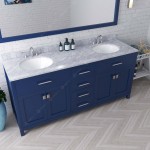 Caroline 72" Double Bath Vanity in French Blue with White Marble Top and Round Sinks and Matching Mirror