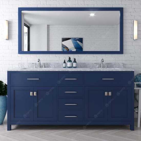 Caroline 72" Double Bath Vanity in French Blue with White Marble Top and Round Sinks with Polished Chrome Faucets and Mirror