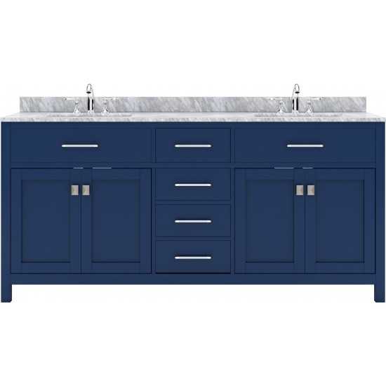 Caroline 72" Double Bath Vanity in French Blue with White Marble Top and Round Sinks