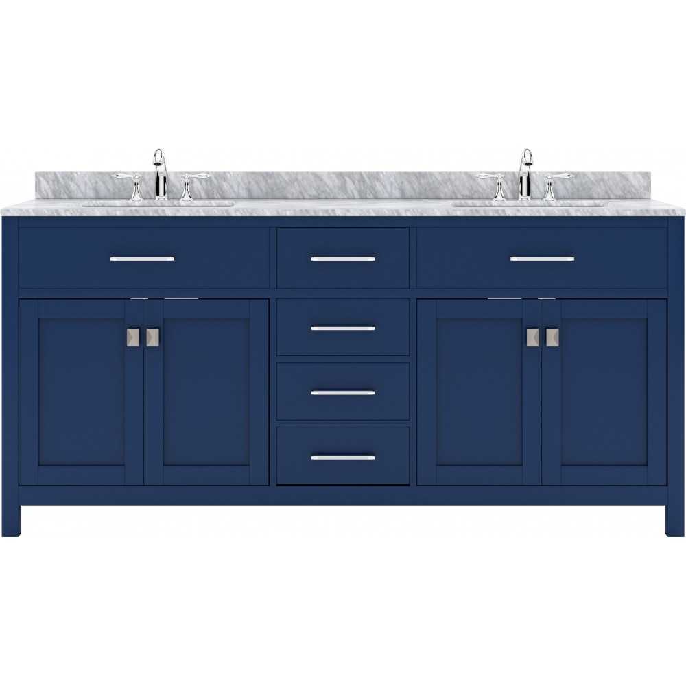 Caroline 72" Double Bath Vanity in French Blue with White Marble Top and Round Sinks