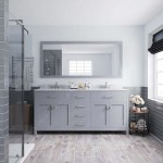 Caroline 72" Double Bath Vanity in Gray with White Marble Top and Round Sinks and Matching Mirror