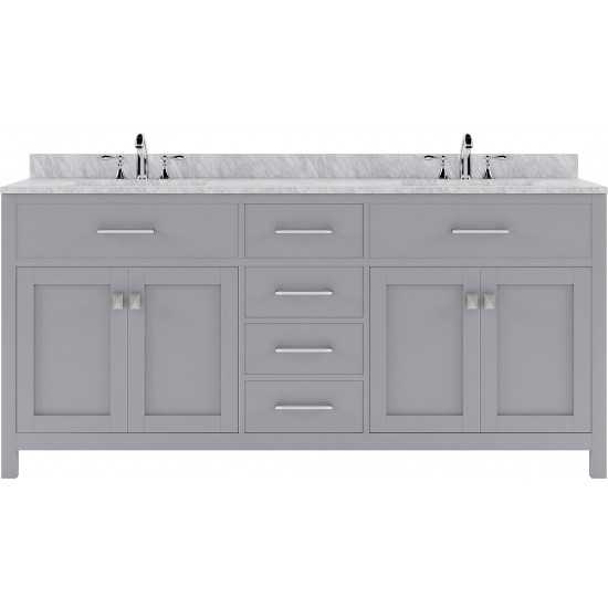 Caroline 72" Double Bath Vanity in Gray with White Marble Top and Round Sinks