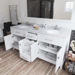 Caroline 72" Double Bath Vanity in White with White Marble Top and Round Sinks and Matching Mirror