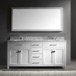 Caroline 72" Double Bath Vanity in White with White Marble Top and Round Sinks with Brushed Nickel Faucets and Matching Mirro