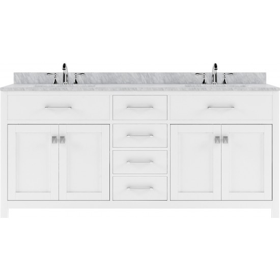 Caroline 72" Double Bath Vanity in White with White Marble Top and Round Sinks