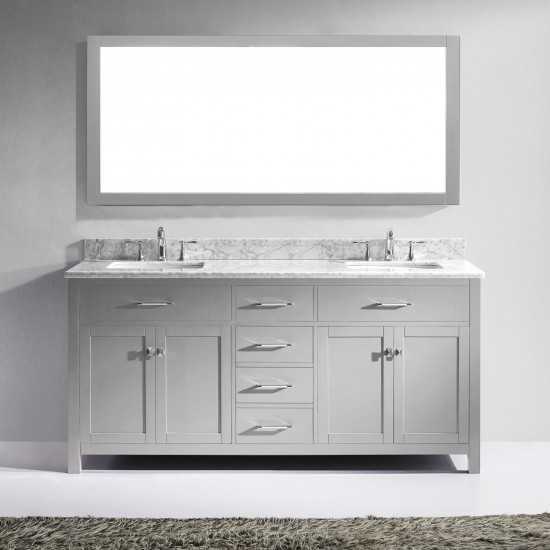 Caroline 72" Double Bath Vanity in Cashmere Gray with White Marble Top and Square Sinks and Matching Mirror