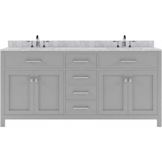 Caroline 72" Double Bath Vanity in Cashmere Gray with White Marble Top and Square Sinks with Brushed Nickel Faucets