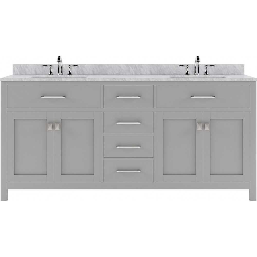 Caroline 72" Double Bath Vanity in Cashmere Gray with White Marble Top and Square Sinks with Brushed Nickel Faucets