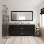 Caroline 72" Double Bath Vanity in Espresso with White Marble Top and Square Sinks with Brushed Nickel Faucets and Mirror