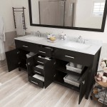 Caroline 72" Double Bath Vanity in Espresso with White Marble Top and Square Sinks with Brushed Nickel Faucets and Mirror
