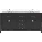 Caroline 72" Double Bath Vanity in Espresso with White Marble Top and Square Sinks with Brushed Nickel Faucets