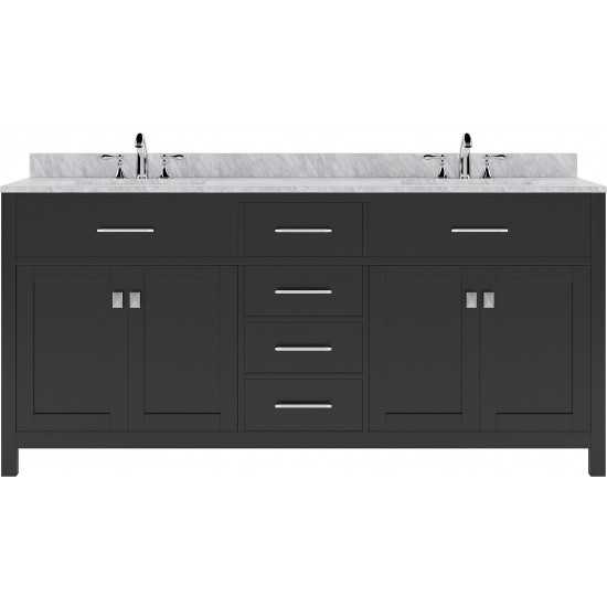 Caroline 72" Double Bath Vanity in Espresso with White Marble Top and Square Sinks with Brushed Nickel Faucets