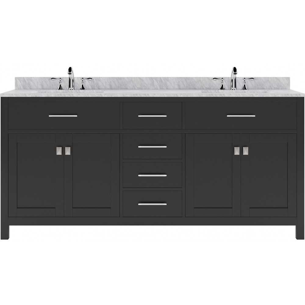 Caroline 72" Double Bath Vanity in Espresso with White Marble Top and Square Sinks with Brushed Nickel Faucets