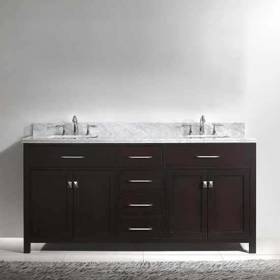 Caroline 72" Double Bath Vanity in Espresso with White Marble Top and Square Sinks