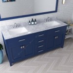 Caroline 72" Double Bath Vanity in French Blue with White Marble Top and Square Sinks and Matching Mirror