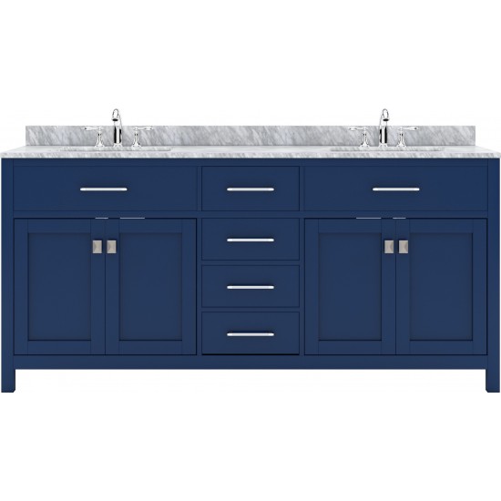 Caroline 72" Double Bath Vanity in French Blue with White Marble Top and Square Sinks with Polished Chrome Faucets