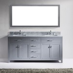 Caroline 72" Double Bath Vanity in Gray with White Marble Top and Square Sinks and Matching Mirror