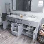 Caroline 72" Double Bath Vanity in Gray with White Marble Top and Square Sinks and Matching Mirror