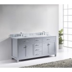 Caroline 72" Double Bath Vanity in Gray with White Marble Top and Square Sinks with Polished Chrome Faucets