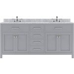 Caroline 72" Double Bath Vanity in Gray with White Marble Top and Square Sinks