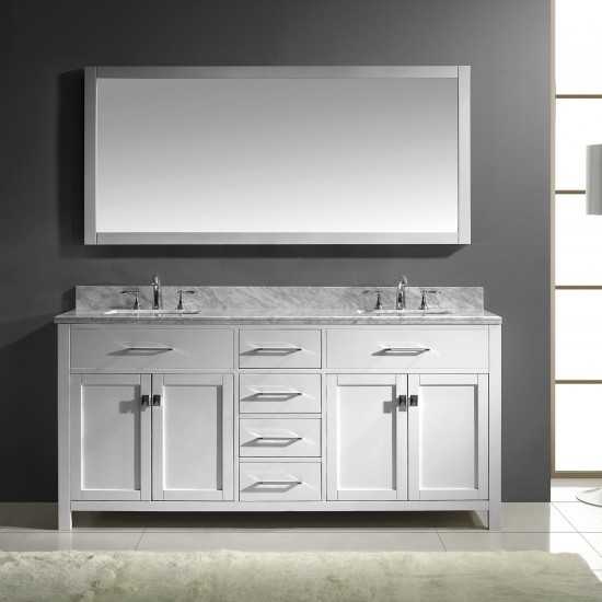 Caroline 72" Double Bath Vanity in White with White Marble Top and Square Sinks and Matching Mirror