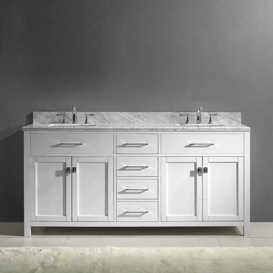 Caroline 72" Double Bath Vanity in White with White Marble Top and Square Sinks