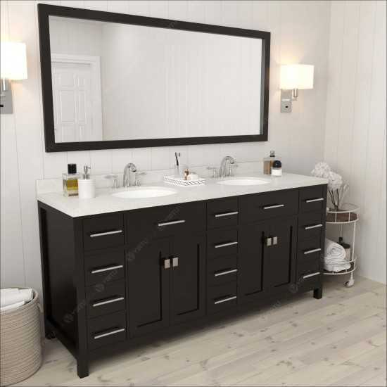 Caroline Parkway 72" Double Bath Vanity in Espresso with White Quartz Top and Round Sinks and Matching Mirror