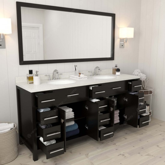 Caroline Parkway 72" Double Bath Vanity in Espresso with White Quartz Top and Round Sinks and Matching Mirror