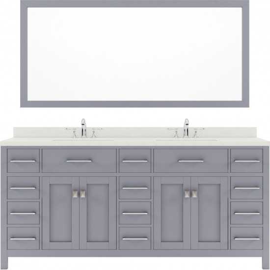 Caroline Parkway 72" Double Bath Vanity in Gray with White Quartz Top and Round Sinks and Matching Mirror