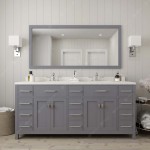 Caroline Parkway 72" Double Bath Vanity in Gray with White Quartz Top and Round Sinks and Matching Mirror