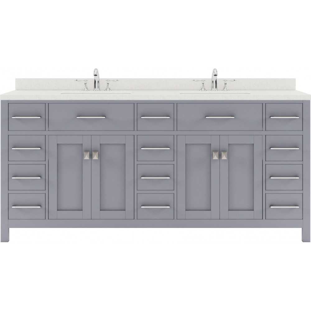 Caroline Parkway 72" Double Bath Vanity in Gray with White Quartz Top and Round Sinks
